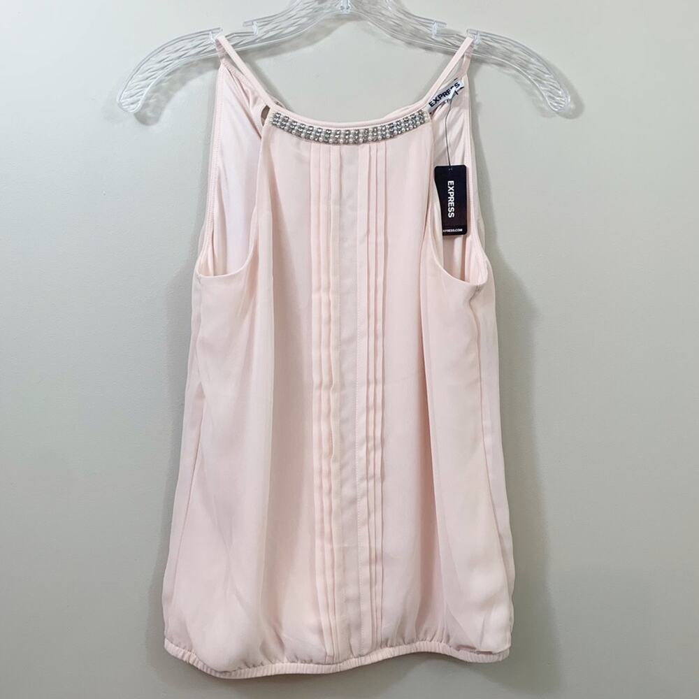 Express Pintuck Sleeveless Jeweled/Beaded Chiffon Top